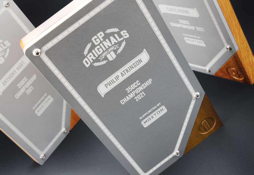 PDQ manufactured these custom trophies for GP Originals motorcycle race series